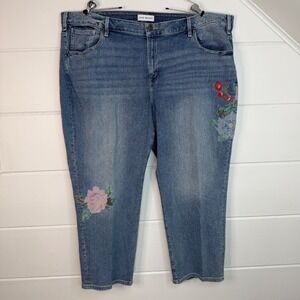 Lane Bryant 28 Flex Magic Waistband High Rise Straight Floral Embroidered Jeans